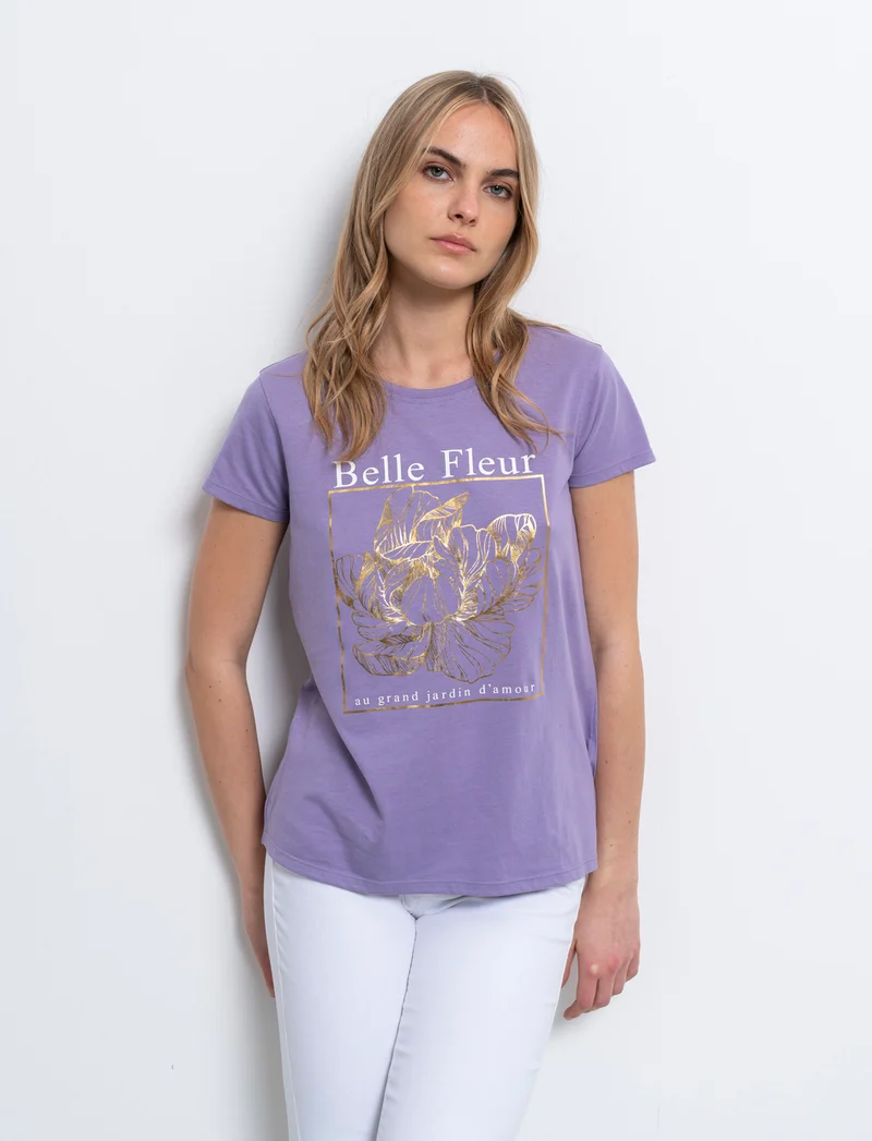T-shirt con stampa da donna - Lilla pervinca