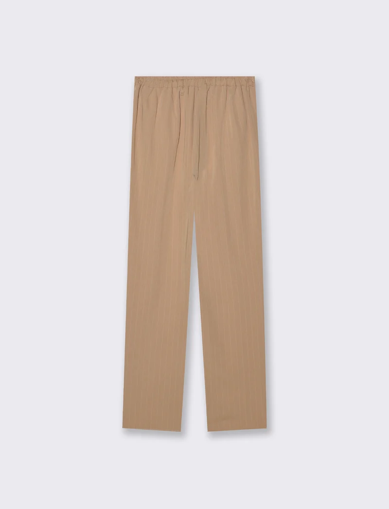 Pantalone in tessuto rigato con elastico al dietro - Beige