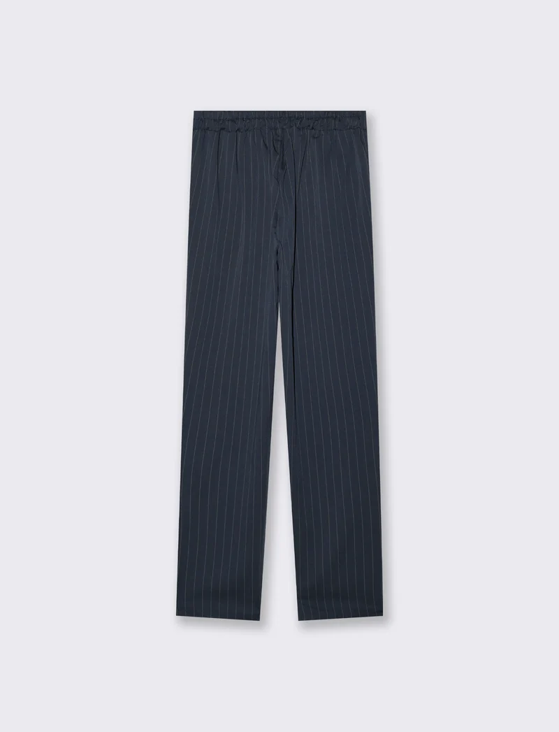 Pantalone in tessuto rigato con elastico al dietro - Blu