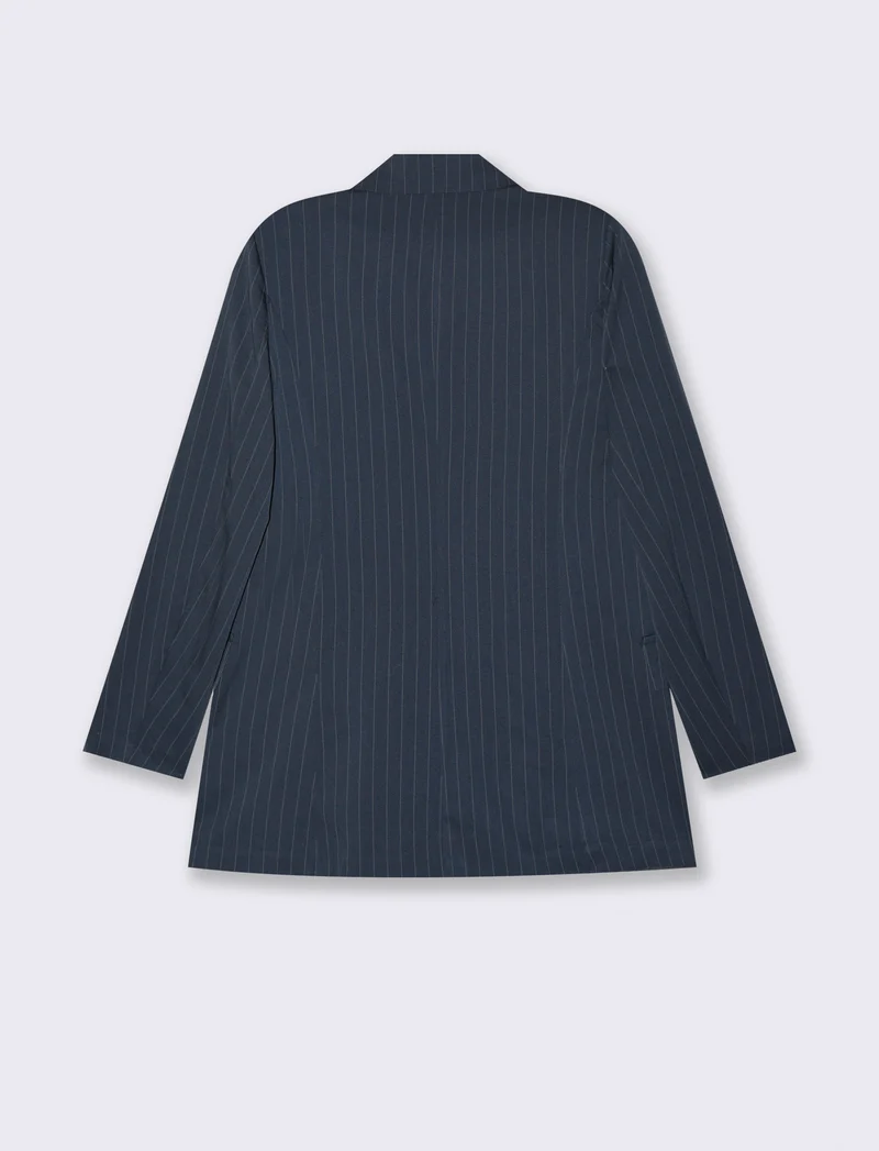 blazer in tessuto rigato con bottone sul davanti - Blu