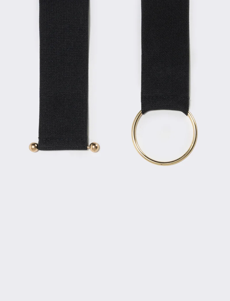 Cintura elastica fibbia rotonda - Nero-oro