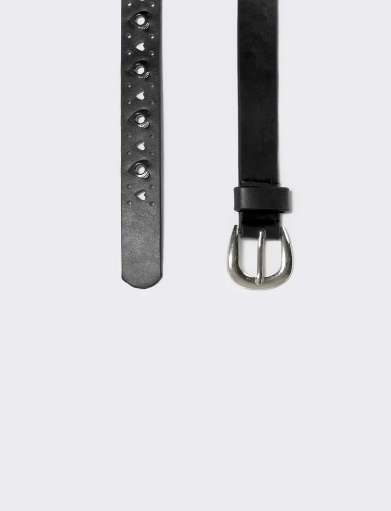 Cintura asole con cuoricini decorativi - Nero