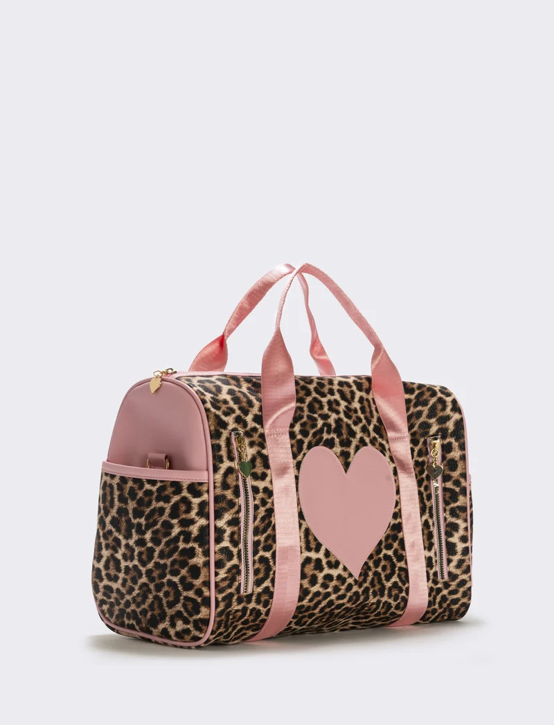 Borsone sportivo con cuore per bambina - Leopardato
