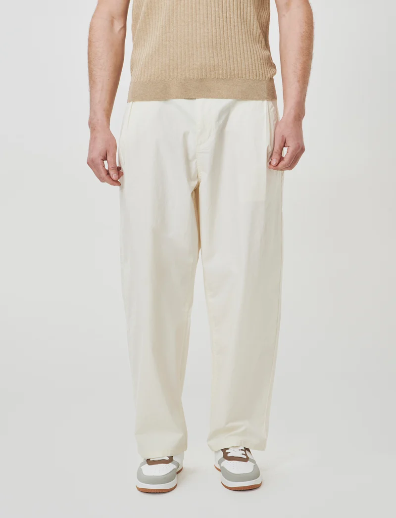 Pantaloni Chino Wide Leg in Popelin - Beige ecru
