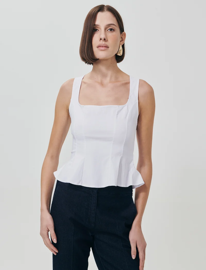 Top con scollo quadrato e zip - Bianco