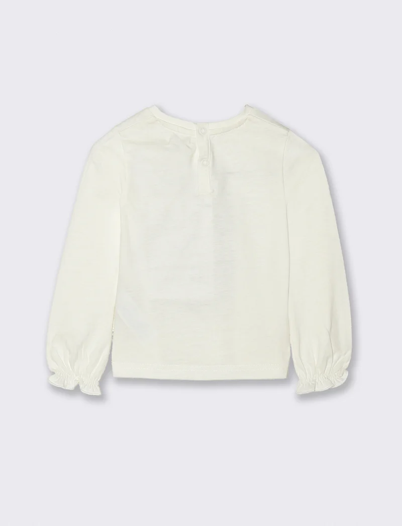 T shirt manica lunga con stampa - Bianco panna