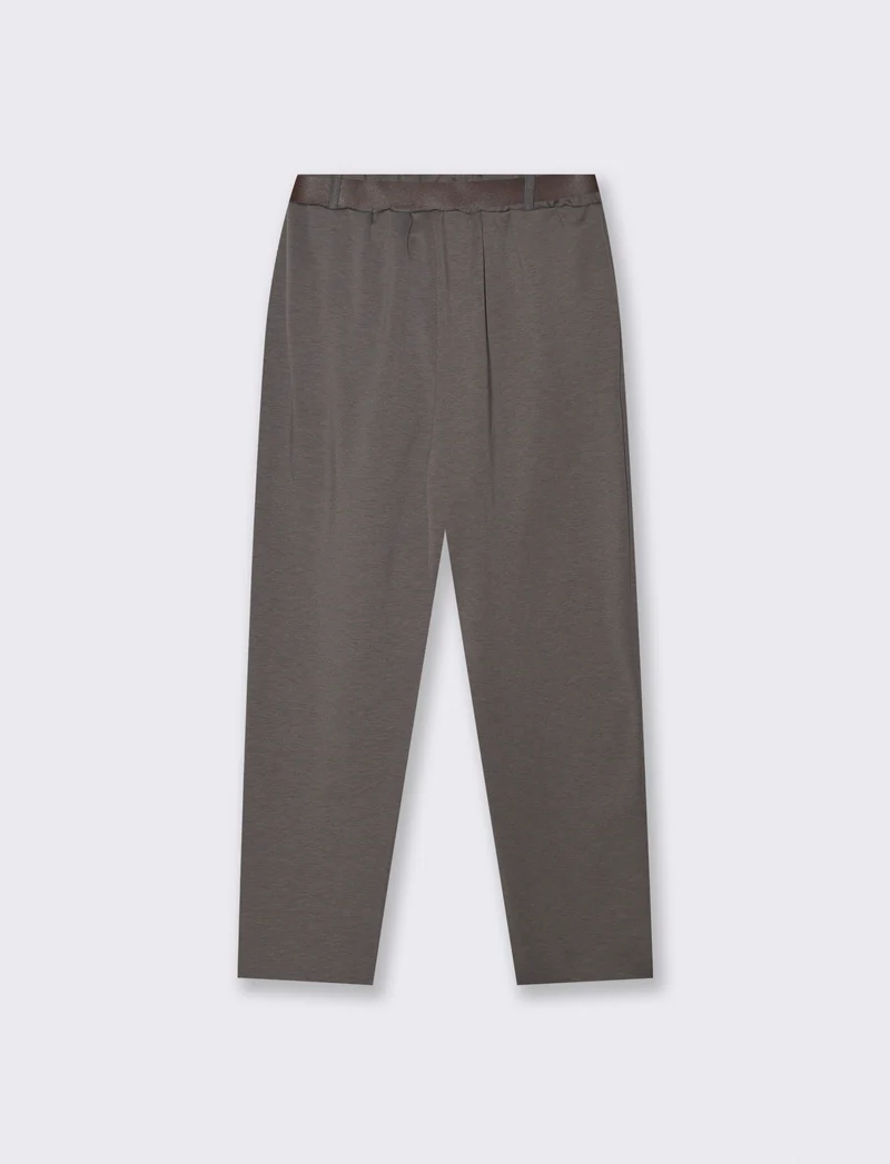 Pantalone in tessuto morbido con cintura - Grigio fango