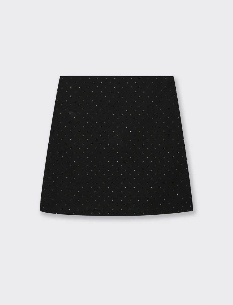 Gonna con pieghe e strass - Nero