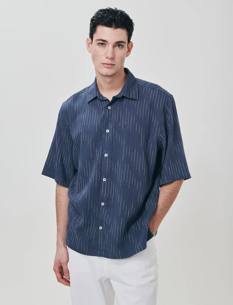 Camicia boxy fit a righe ricamate - Avion