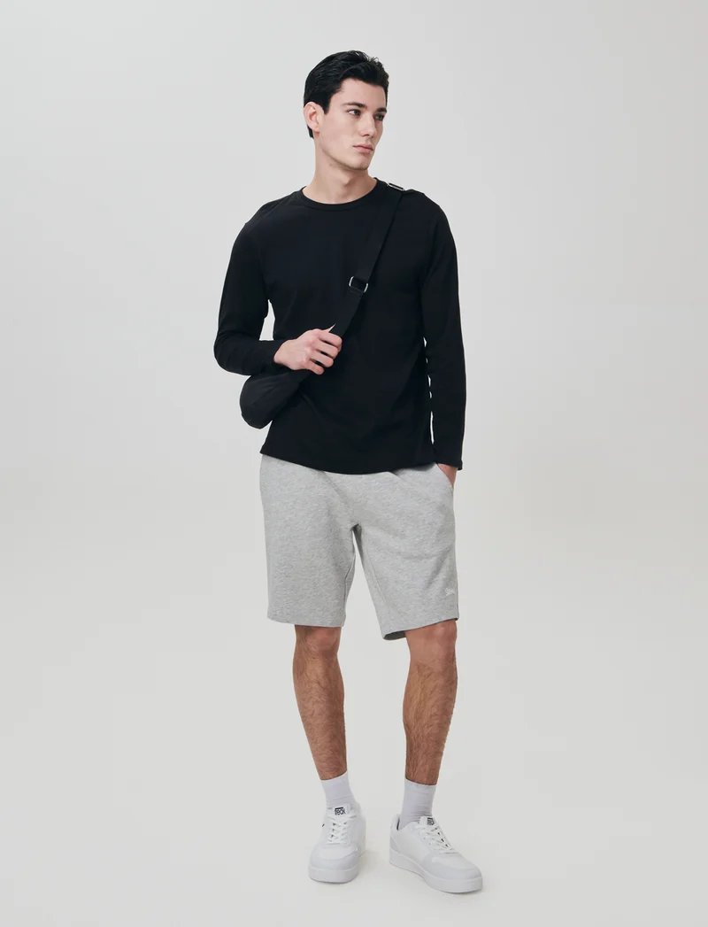 T-shirt manica lunga in cotone regular fit - Nero