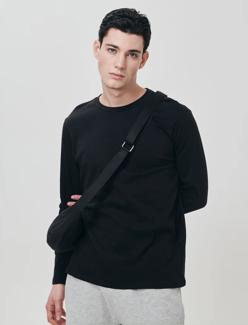 T-shirt manica lunga in cotone regular fit - Nero