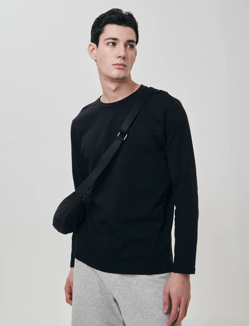 T-shirt manica lunga in cotone regular fit - Nero