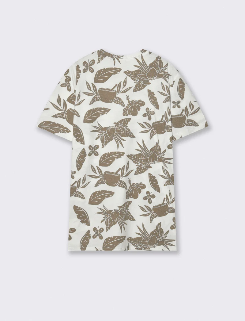 T-shirt cotone floreale all over - Bianco sporco