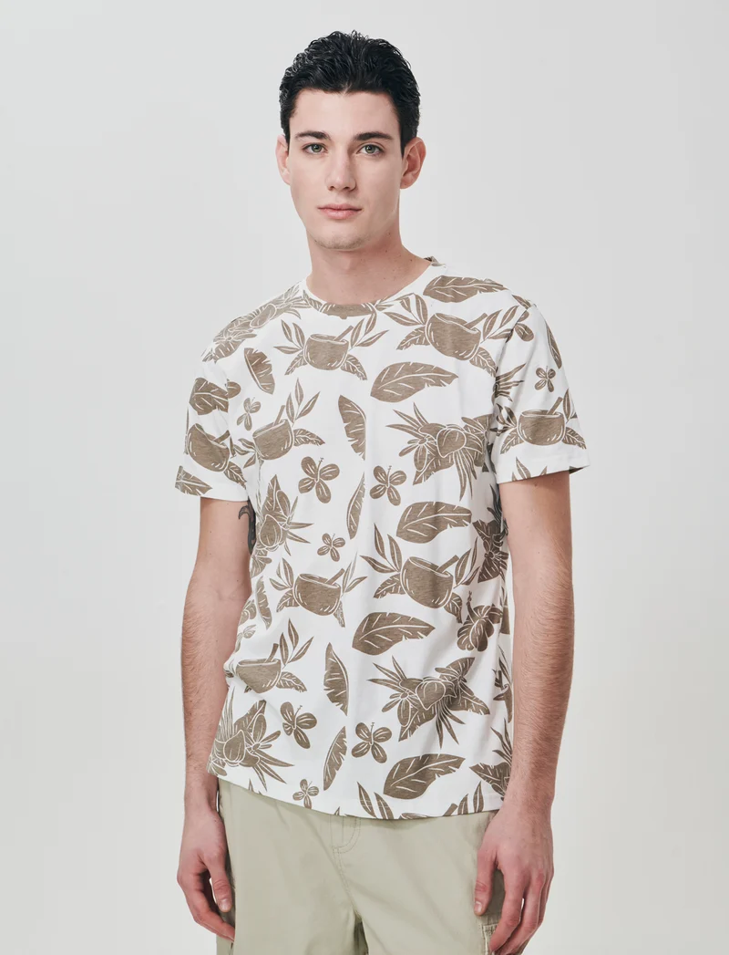 T-shirt cotone floreale all over - Bianco sporco