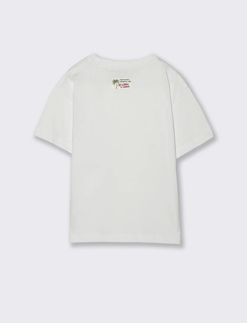 T-shirt con toppa applicata e collo a scatola - Bianco