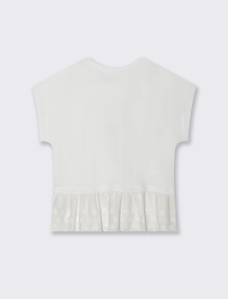 T-shirt elegante con pizzo e strass - Bianco