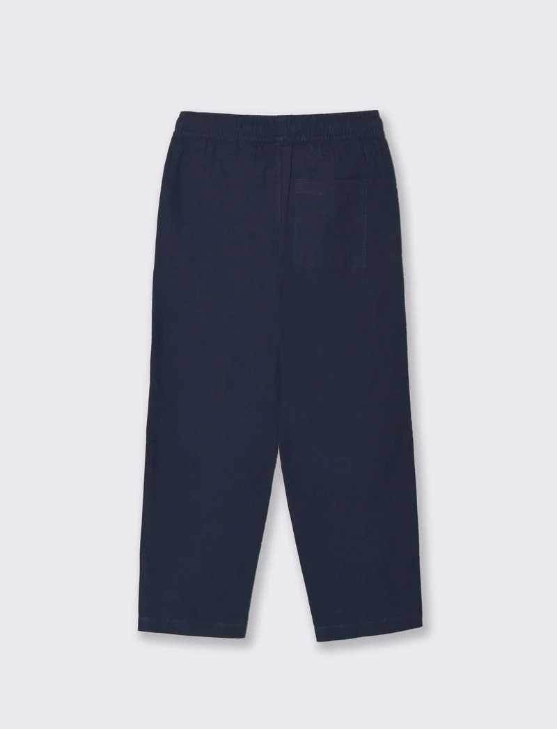 Pantaloni in misto lino con coulisse - Blu