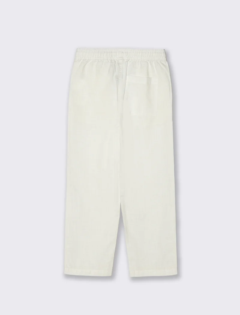Pantaloni in misto lino con coulisse - Crema