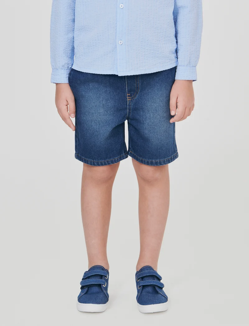 Bermuda in denim con coulisse e lacci - Denim