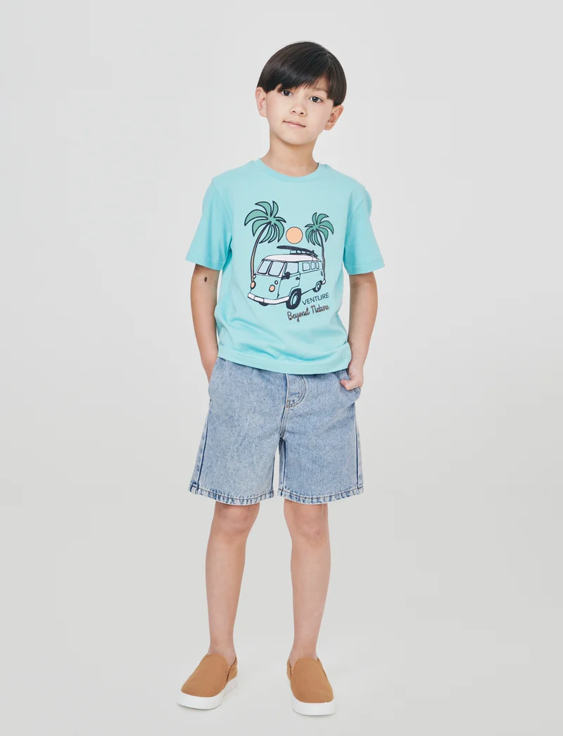 Bermuda in denim con coulisse e lacci - Denim chiaro