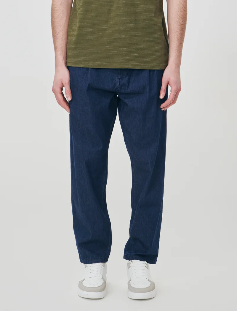 Jeans Chino Jogger Blu Scuro Effetto Slavato - Denim