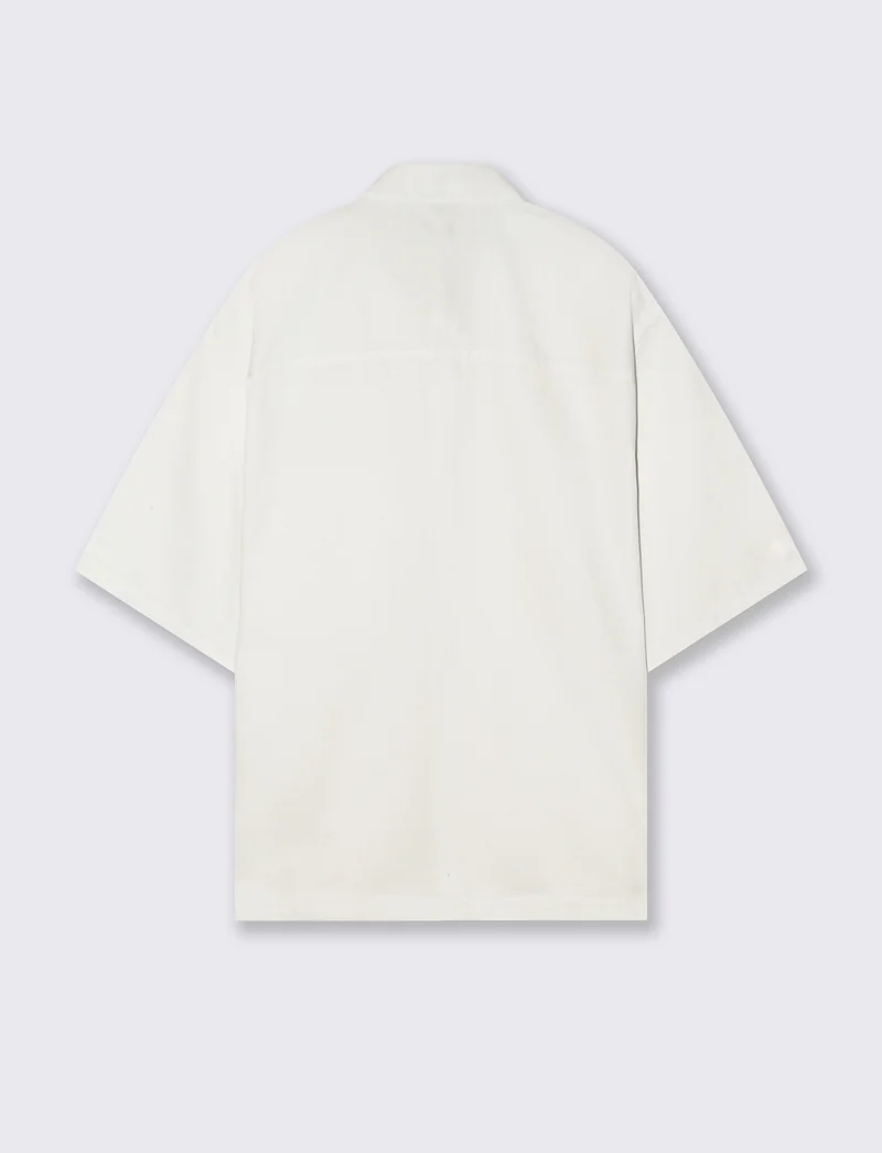 Camicia Boxy Fit in Cotone Slub - Bianco