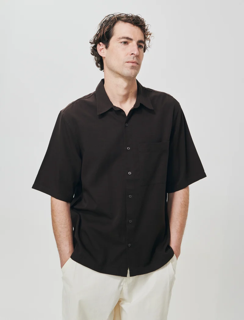 Camicia Boxy Fit in Cotone Slub - Moro