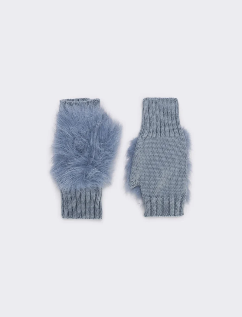 Guanto manopola con finta pelliccia - Denim