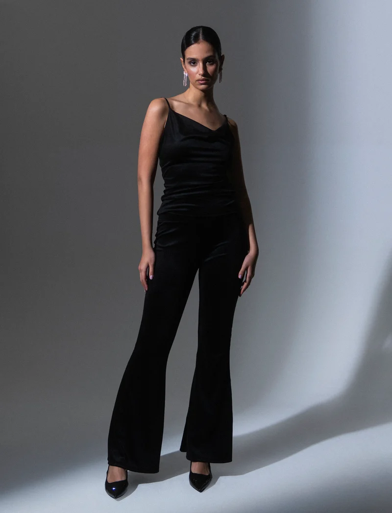 Pantalone zampa in ciniglia - Nero