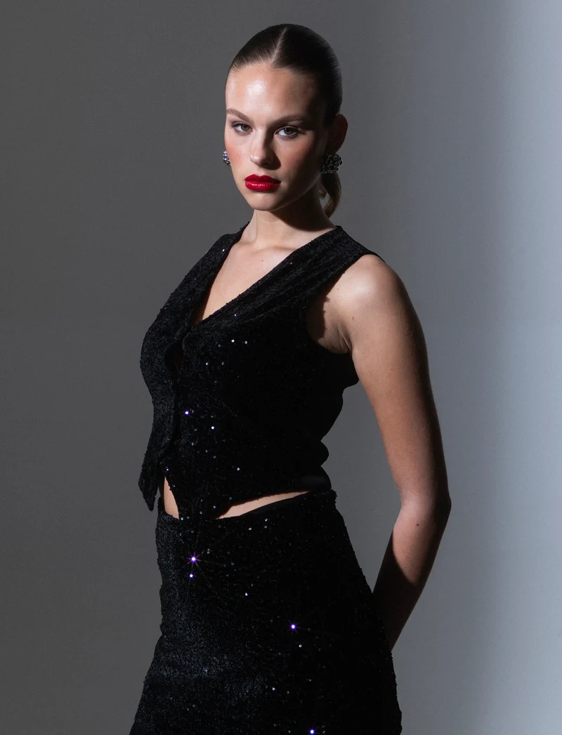 Gilet in paillettes - Nero