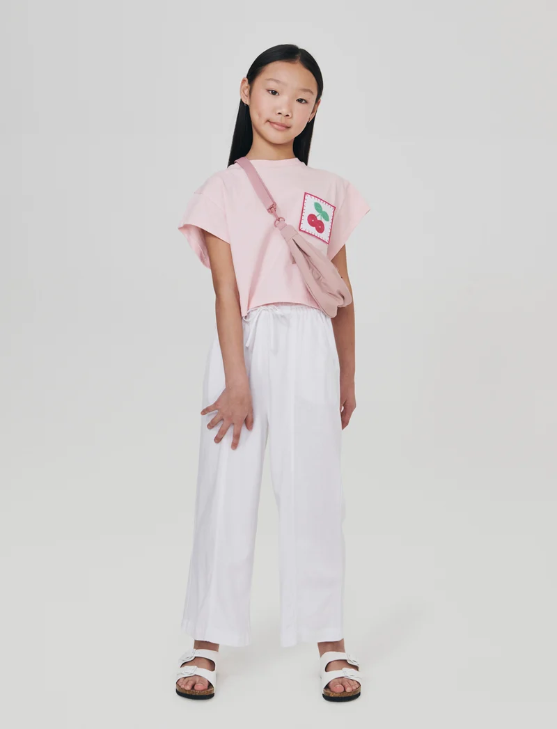 T-shirt Over in Cotone con Ricamo Crochet - Rosa