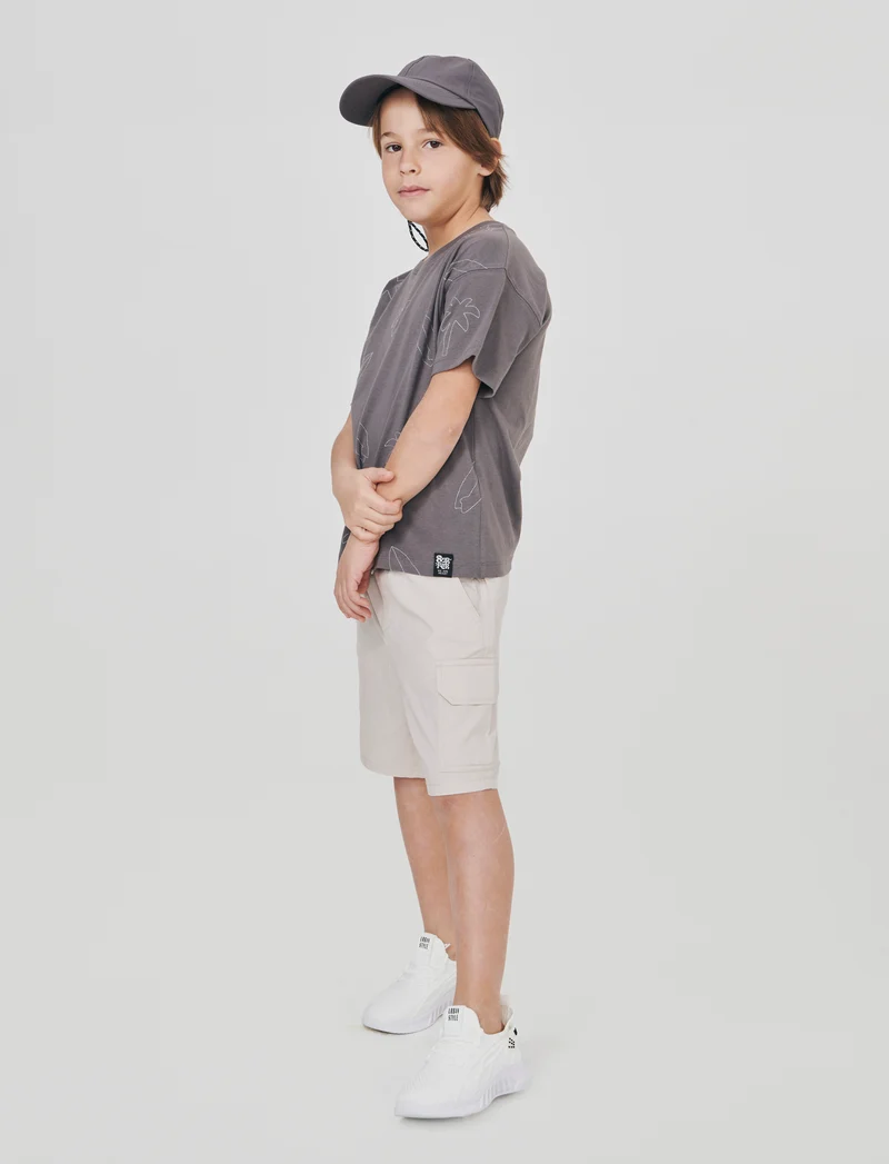 T-shirt mezza manica con ricami palme - Grigio