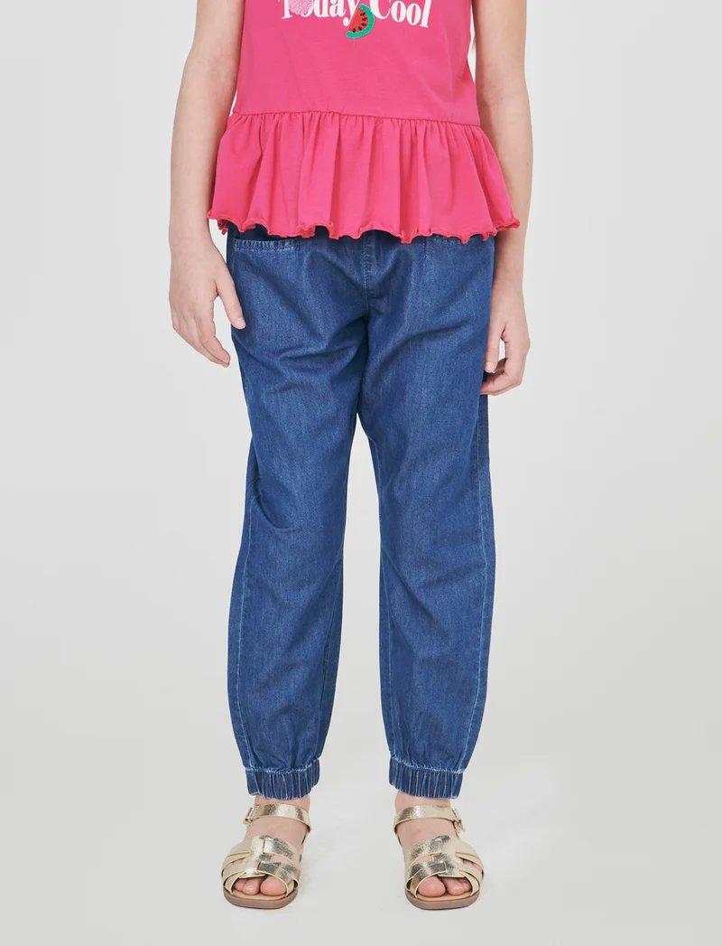 Jogger lungo in chambray con tasche - DENIM SCURO