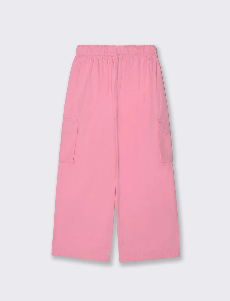 Pantaloni cargo lunghi in cotone a gamba larga - Rosa