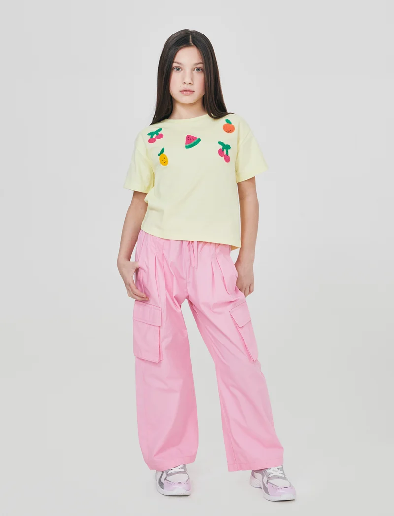 Pantaloni cargo lunghi in cotone a gamba larga - Rosa