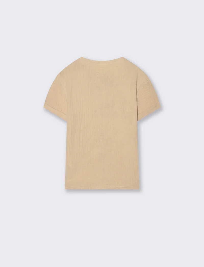 Camicia tinta unita manica corta e bermuda - Beige