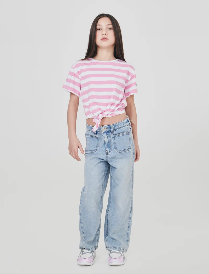 T-shirt in cotone con nodo per bambina - Rosa