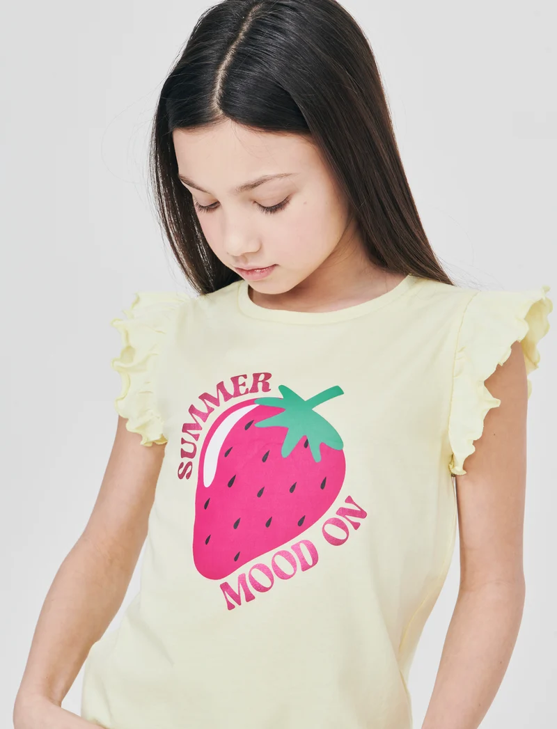 T-shirt estiva bambina con stampa colorata - Giallo