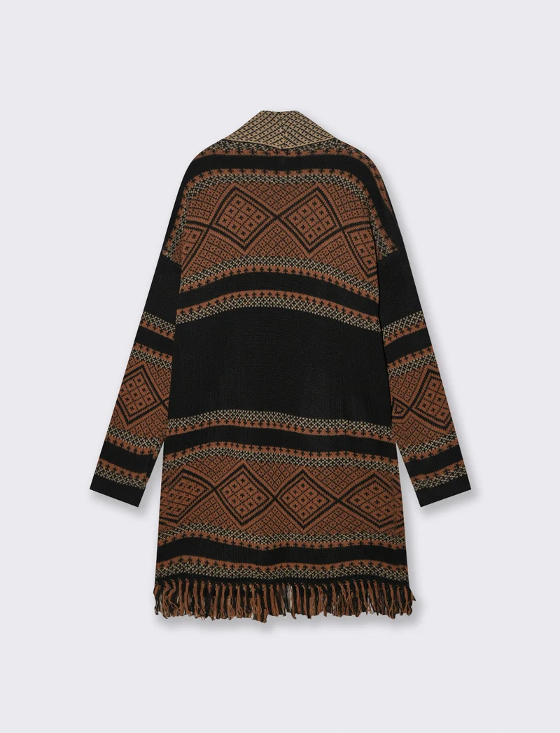 Maglia lunga jacquard modello spolverino - Nero