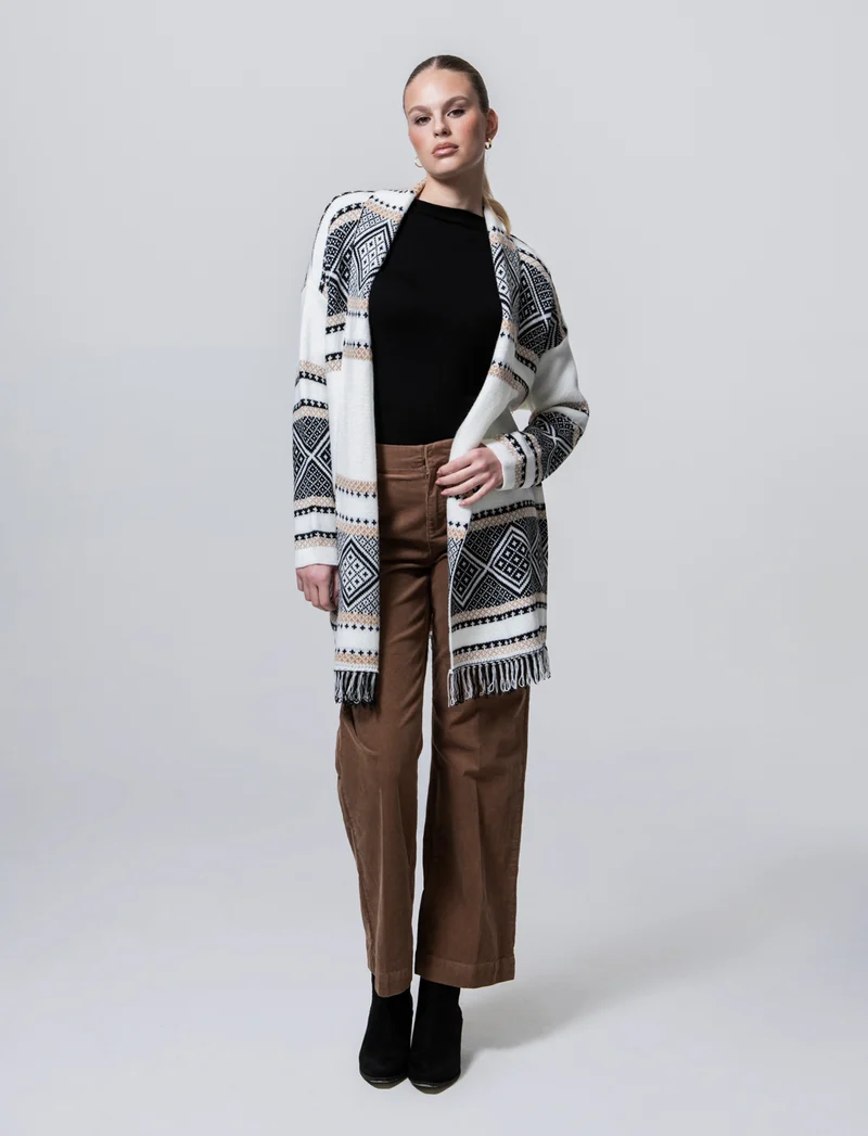 Maglia lunga jacquard modello spolverino - Bianco panna