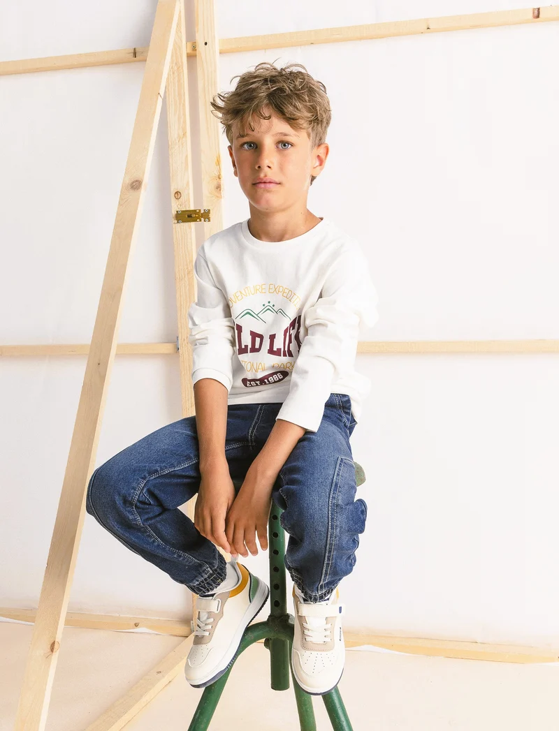 T-SHIRT IN JERSEY CON STAMPA - Bianco latte