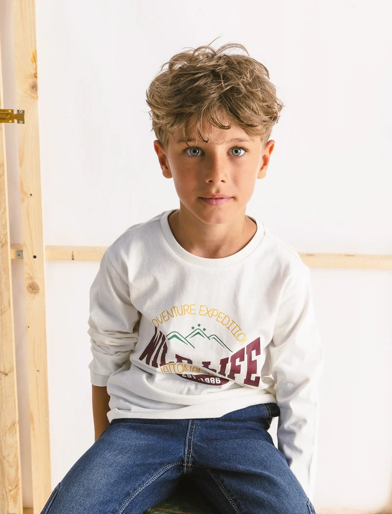 T-SHIRT IN JERSEY CON STAMPA - Bianco latte