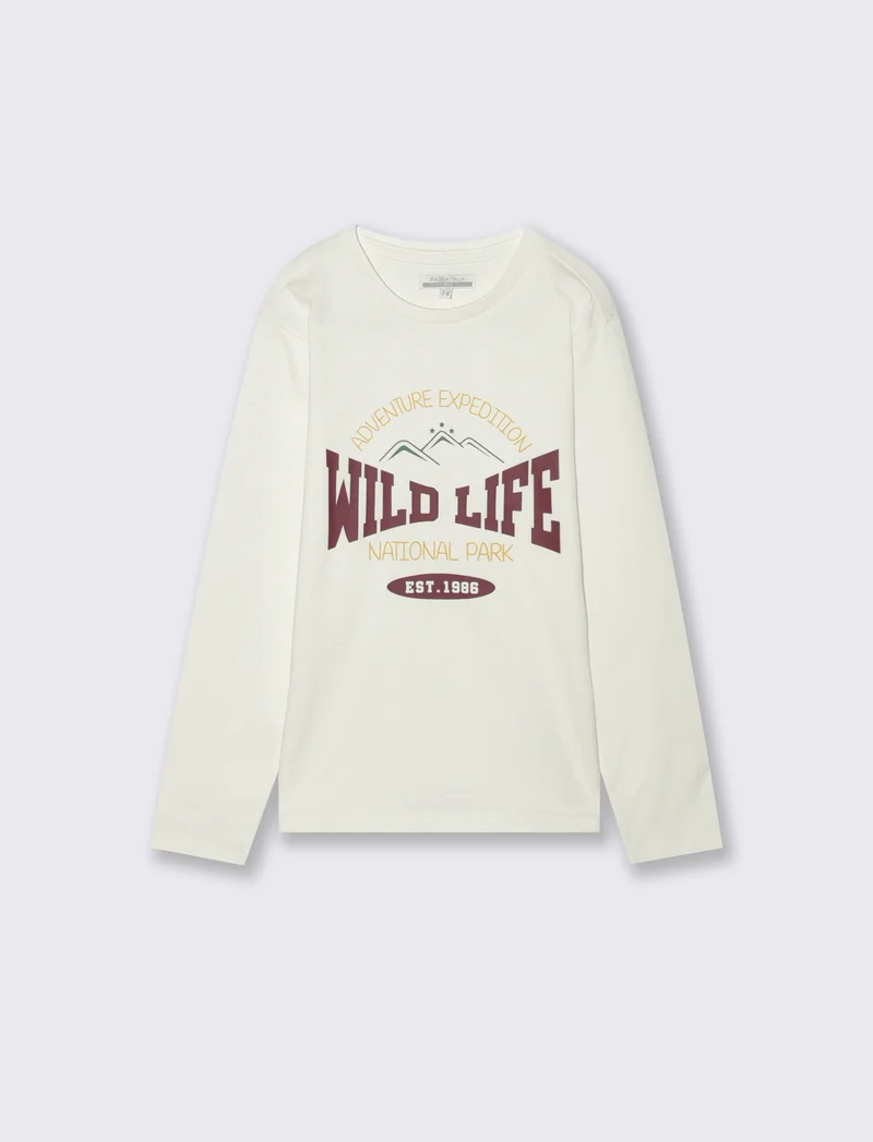 T-SHIRT IN JERSEY CON STAMPA - Bianco latte