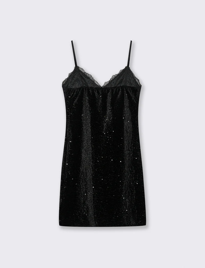 Vestito in paillettes e pizzo - Nero