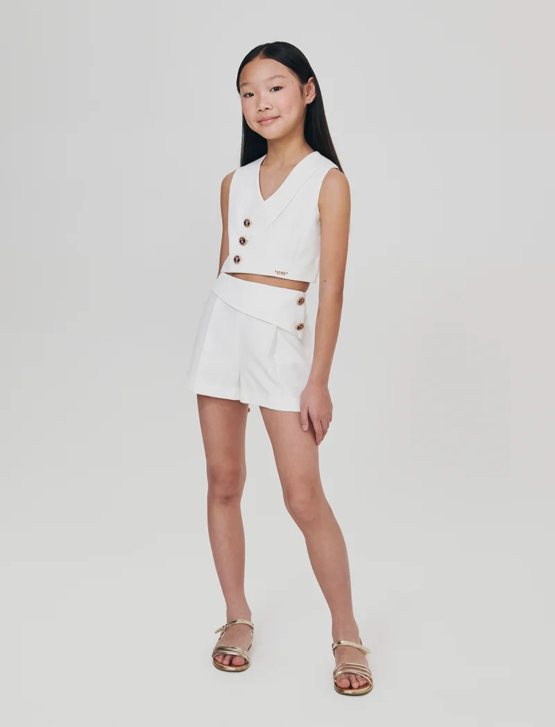 Short elegante con bottoni gioiello - Bianco latte