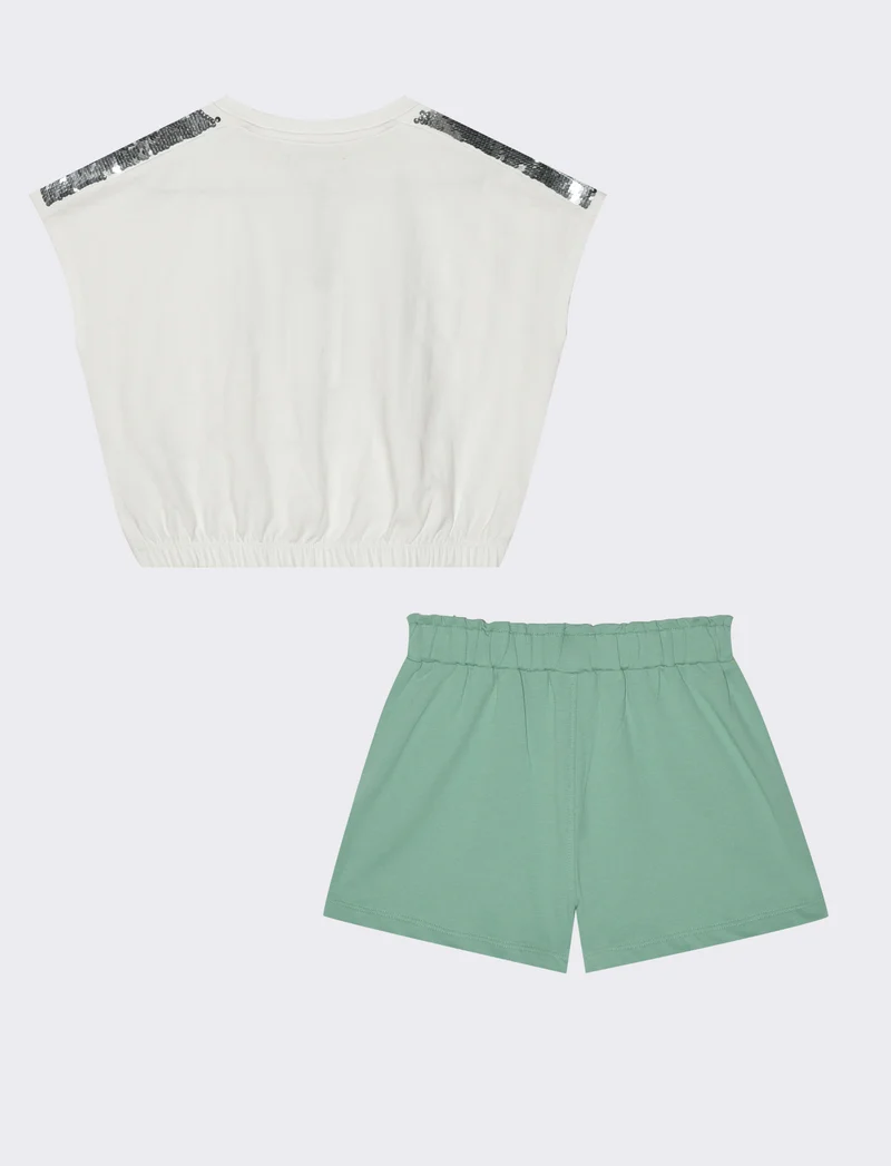 Set 2 pack: t-shirt e short in french terry - Bianco-verde