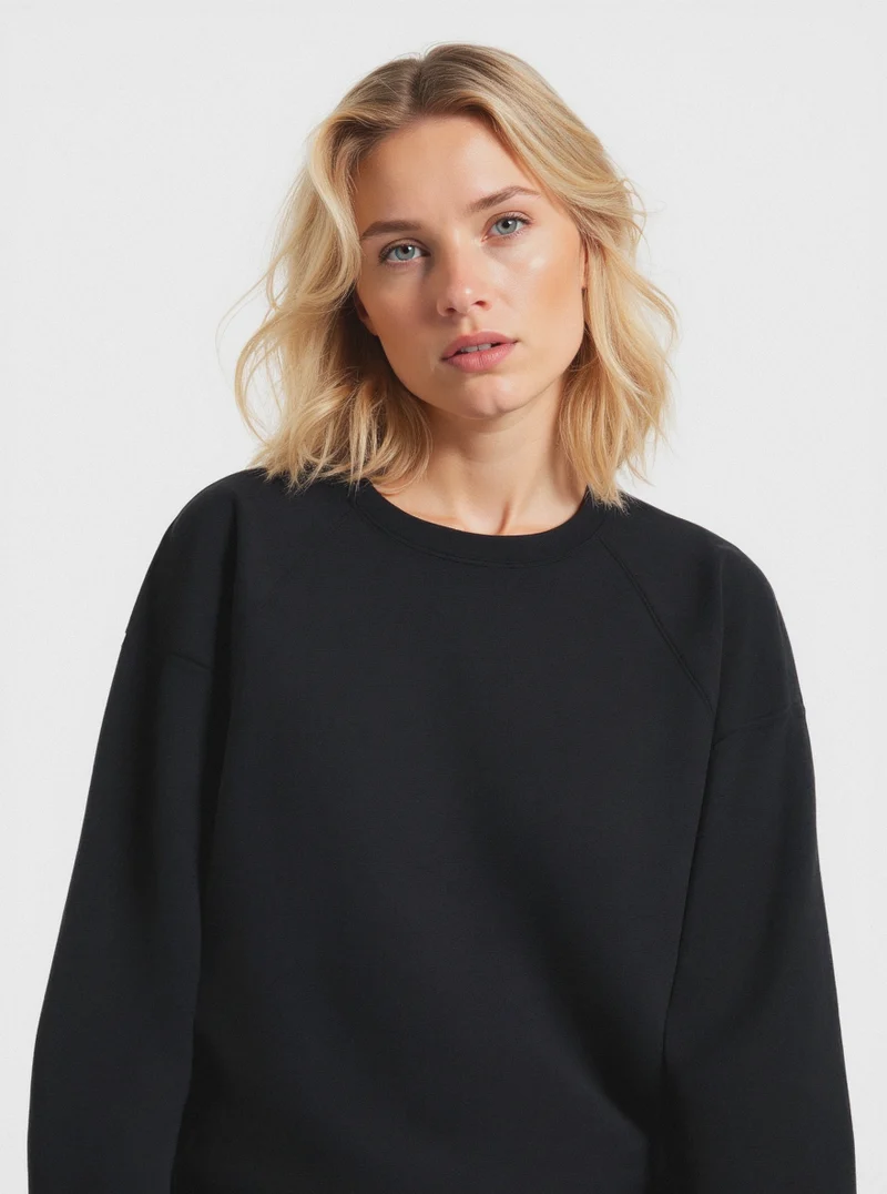 Felpa Girocollo Manica Lunga Regular - Nero