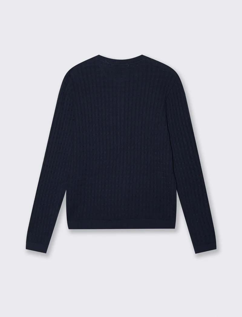 Cardigan a Treccia con Bottoni e Maniche Lunghe - Blu