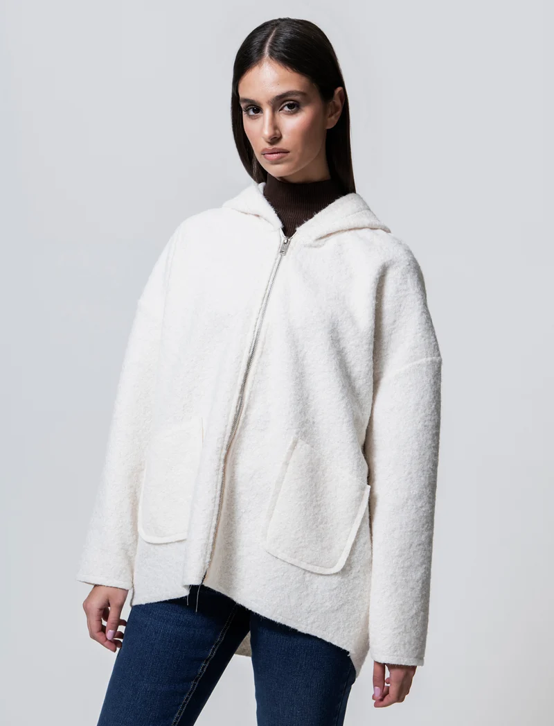 Cappotto con zip oversize - Bianco panna