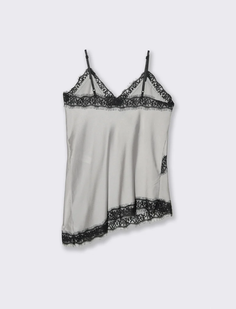 Top pizzo con bretelline - Grigio